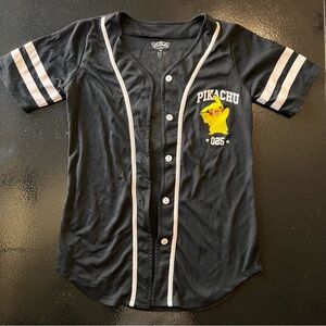 Hot Topic Pokémon Pikachu Black Yellow Baseball Jersey Shirt medium